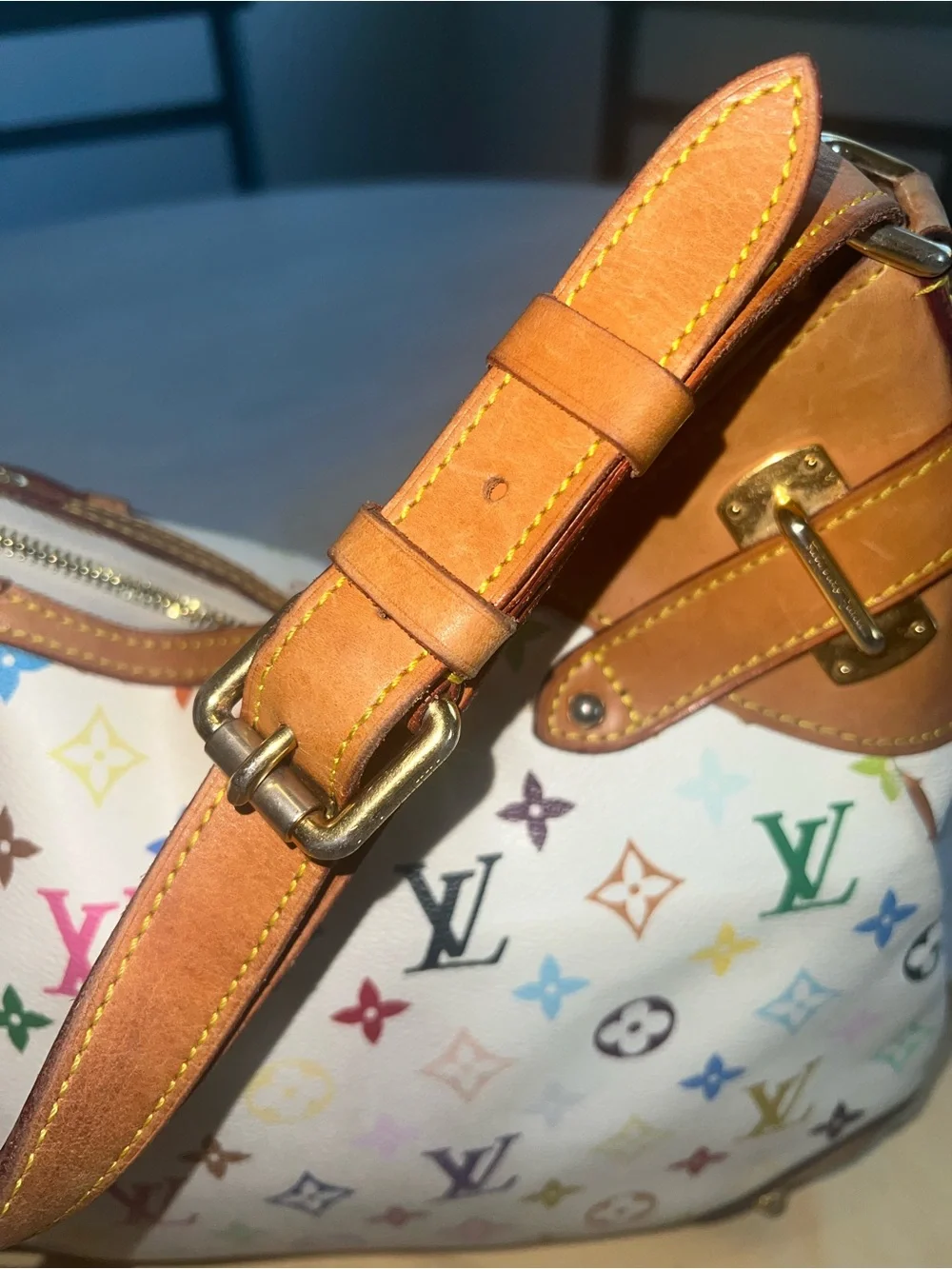 Louis Vuitton Greta Multicolor Monogram Shoulder Bag - White with Tan Trim